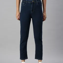 SHOWOFF Women Blue High-Rise Stretchable Mom Fit Clean Look Jeans-image-15