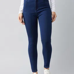 DOLCE CRUDO Deals In Dark Women Blue Skinny Fit High-Rise Clean Look Stretchable Jeans-picture-10