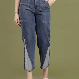 plusS Women Blue High-Rise Clean Look Frayed Hem Cotton Jeans-picture-13