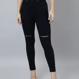 GUTI Women Skinny Fit High-Rise Slash Knee Stretchable Cotton Jeans-picture-29