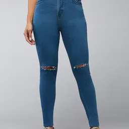DOLCE CRUDO Women Blaze Vibe Blue Skinny Fit High-Rise Slash Knee Stretchable Jeans-image-72