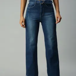 SHOWOFF Women Blue Wide Leg High-Rise Light Fade Stretchable Jeans-image-48