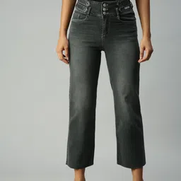 SHOWOFF Women Grey Wide Leg High-Rise Light Fade Stretchable Jeans-image-16