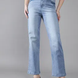 DOLCE CRUDO Women Wide Leg High-Rise Light Fade Stretchable Jeans-image-59