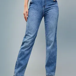 DOLCE CRUDO Women Wide Leg High-Rise Light Fade Stretchable Jeans-picture-13