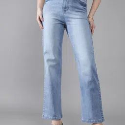 DOLCE CRUDO Women Wide Leg High-Rise Light Fade Stretchable Jeans-picture-38