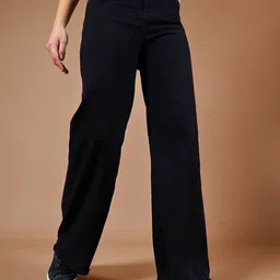 DOLCE CRUDO Women Wide Leg High-Rise Heavy Fade Stretchable Jeans-image-10