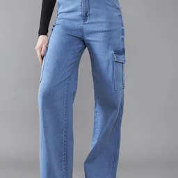 DOLCE CRUDO Women Wide Leg High-Rise Heavy Fade Stretchable Jeans-picture-36