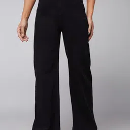 DOLCE CRUDO Women Wide Leg High-Rise Heavy Fade Stretchable Jeans-image-9