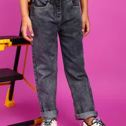 TALES & STORIES Girls Mom Fit Mid-Rise Clean Look Heavy Fade Stretchable Jeans-picture-33