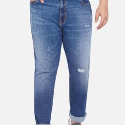 John Pride Men Plus Size Blue Mildly Distressed Heavy Fade Stretchable Jeans-image-90