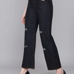 Kotty Women Black Flared High-Rise Mildly Distressed Jeans image 2