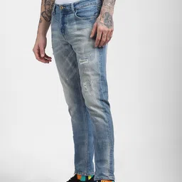 Jack & Jones Men Blue Slim Fit Low-Rise Distressed Heavy Fade Jeans image 2