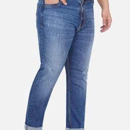 John Pride Men Plus Size Blue Mildly Distressed Heavy Fade Stretchable Jeans image 5