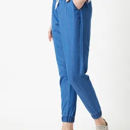 DressBerry Women Blue High-Rise Cropped Joggers-image-99