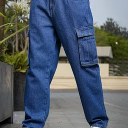 HERE&NOW Men Loose Relaxed Fit Clean Look Denim Cargo image 4
