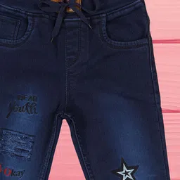 F2M Unisex Kids Slash Knee Light Fade Embroidered Stretchable Jeans image 3