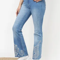 Lakshita Women Jean Flared Fit Embroidered Light Fade Stretchable Jeans image 3