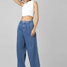 ONLY Women Blue Wide Leg High-Rise Low Distress Jeans image 4