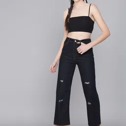 Kotty Women Black Flared High-Rise Mildly Distressed Jeans image 4