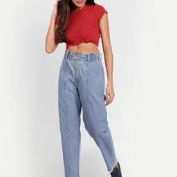 BAESD Women Jean Straight Fit Mid-Rise Frayed Denim Cotton Jeans image 4