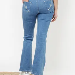 Lakshita Women Jean Flared Fit Embroidered Light Fade Stretchable Jeans image 4