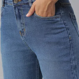 SHOWOFF Women Blue Wide Leg High-Rise Light Fade Stretchable Jeans image 5