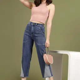 plusS Women Blue High-Rise Clean Look Frayed Hem Cotton Jeans image 3