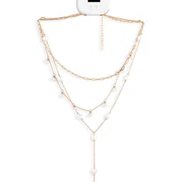 AMI Gold-Plated & White Pearl Beaded Contemporary Layered Jewellery Set image 3