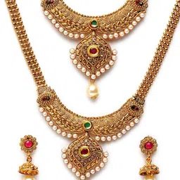 Shining Diva Gold-Plated Pink & White Kundan-Studded & Pearl Beaded Jewellery Set image 3