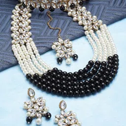 ZENEME Gold-Plated Kundan Studded & Beaded Layered Jewellery Set-picture-34