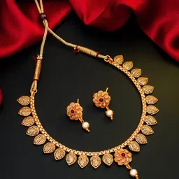aadita Woman Gold-Toned Pink & White Stone-Studded & Beaded Meenakari Jewellery Set-image-38
