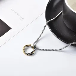 shaheeba Stainless Steel Dual-Tone Interlocking Ring Pendant Necklace for Men & Boys | Stylish Streetwear Jewelry | Silver and Gold Chain | Gift for Men and Boys image 3