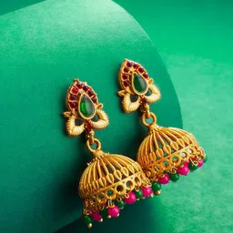 aadita Gold-Plated Stone-Studded & Beaded Dome Shaped Jhumkas-image-99