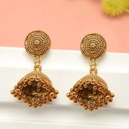 Zaveri Pearls Gold-Plated Dome Shaped Textured Jhumkas image 1