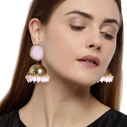 Zaveri Pearls Gold-Plated & Pink Studded Dome Shaped Jhumkas-image-23