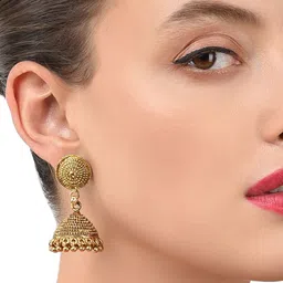 Zaveri Pearls Gold-Plated Dome Shaped Textured Jhumkas image 2