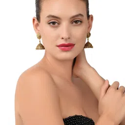 Zaveri Pearls Gold-Plated Dome Shaped Textured Jhumkas image 3