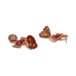 Priyaasi Gold-Plated Stone Studded & Beaded Classic Jhumkas image 2