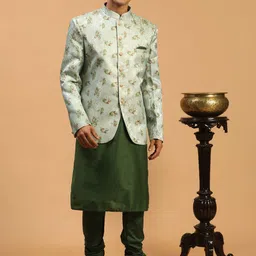 VASTRAMAY Men Regular Straight Kurta with Churidar & Jacket image 1