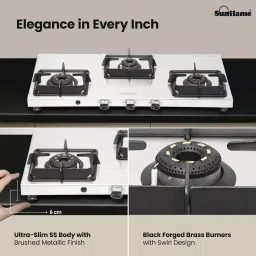 Sunflame SSS 3B AI 3 Burner Automatic Gas Stove (ISI Certified, Silver) image 5