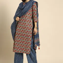 Anouk Women Blue Ethnic Motifs Printed Regular Pure Cotton Kurta With Palazzos & Dupatta-picture-11