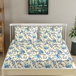 Trance Home Linen Blue Printed 180 TC Cotton Fitted Double King Bedsheet & 2 Pillow Covers-picture-29