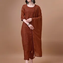 Shopping Queen Ethnic Motifs Embroidered Regular Sequinned Kurta with Trousers & Dupatta-picture-19