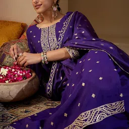 Indo Era Women Ethnic Motifs Embroidered Regular Sequinned Kurta with Trousers & With Dupatta-picture-17