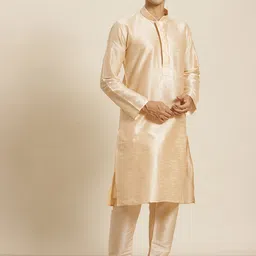 SOJANYA Men Beige Woven Design Thread Work Detail Straight Kurta with Churidar-picture-35