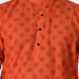SHIWAM ETHNIX Men Orange Geometric Printed Regular Straight Cotton Kurta image 5