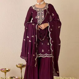 Indo Era Women Ethnic Motifs Embroidered Regular Sequinned Kurta with Sharara & With Dupatta image 2