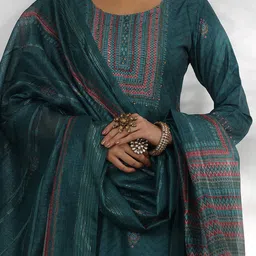 Libas Ethnic Motifs Printed Sequinned Straight Kurta With Trouser & Dupatta image 3