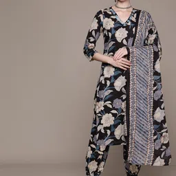 Readiprint Fashions Floral Printed Mirror Work Pure Cotton Kurta with Salwar & Dupatta image 4